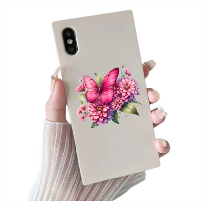 Pink Butterfly On Zinnia Flowers Vinyl Sticker Decal