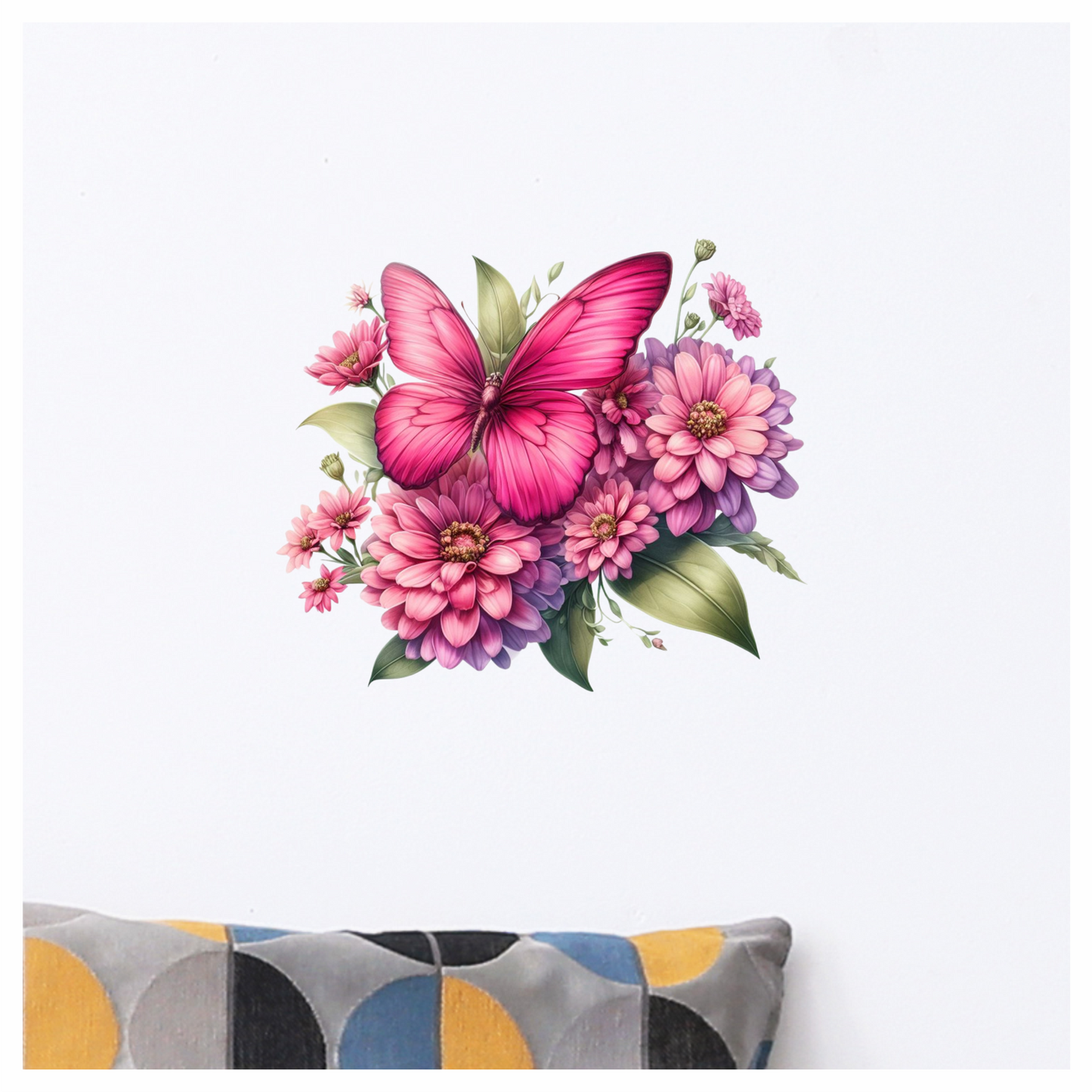 Pink Butterfly On Zinnia Flowers Vinyl Sticker Decal