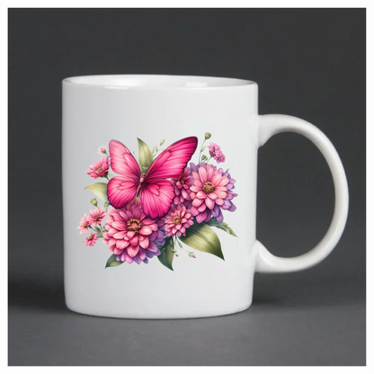 Pink Butterfly On Zinnia Flowers Vinyl Sticker Decal