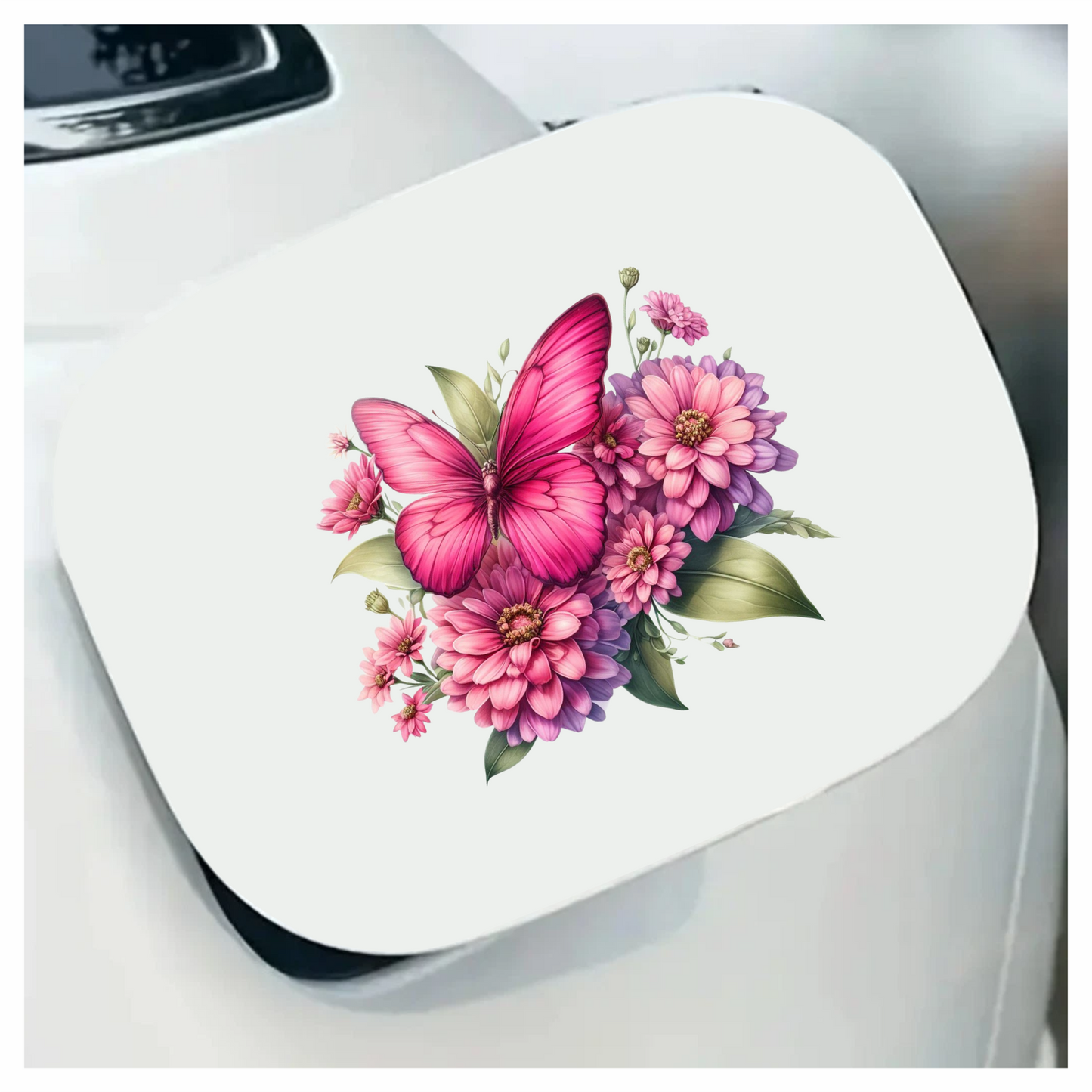 Pink Butterfly On Zinnia Flowers Vinyl Sticker Decal
