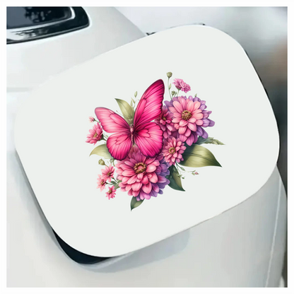 Pink Butterfly On Zinnia Flowers Vinyl Sticker Decal