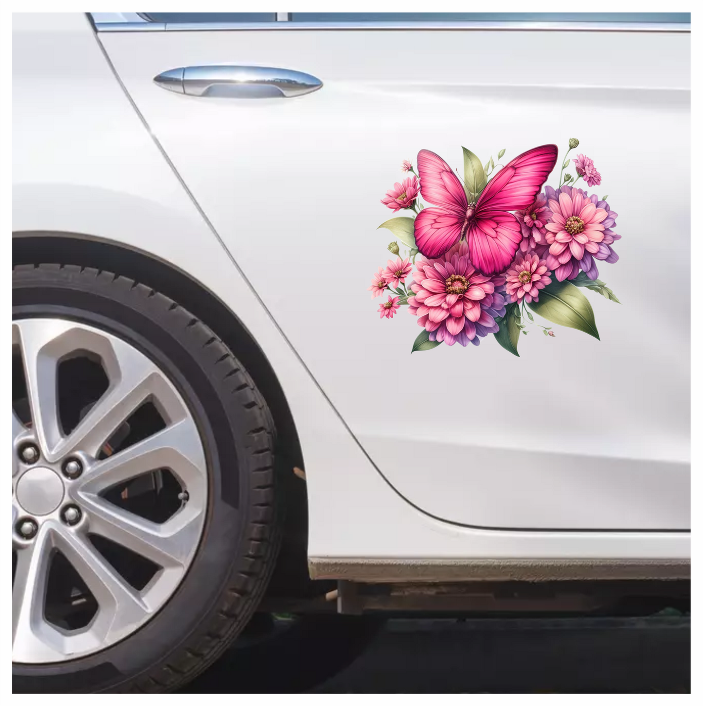 Pink Butterfly On Zinnia Flowers Vinyl Sticker Decal