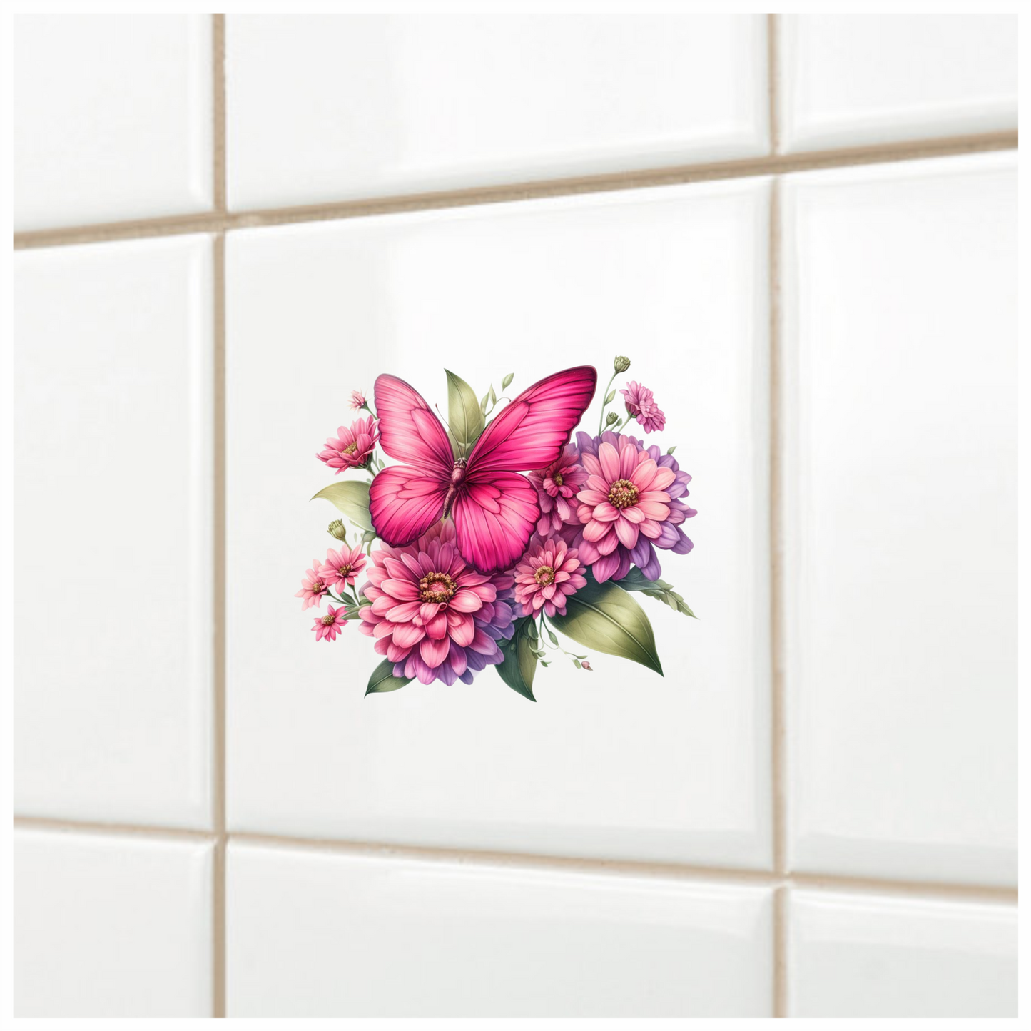 Pink Butterfly On Zinnia Flowers Vinyl Sticker Decal