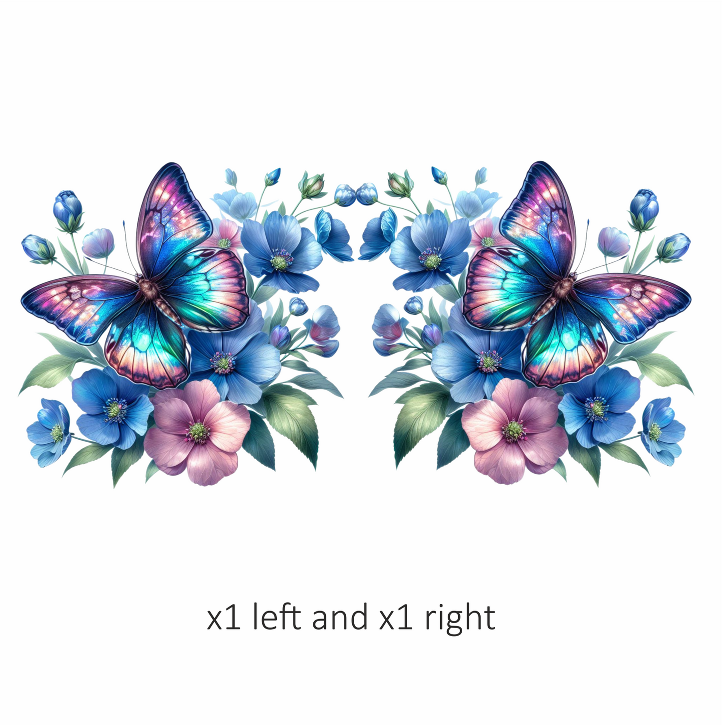 Rainbow Butterfly On Blue Flowers Vinyl Sticker Decal