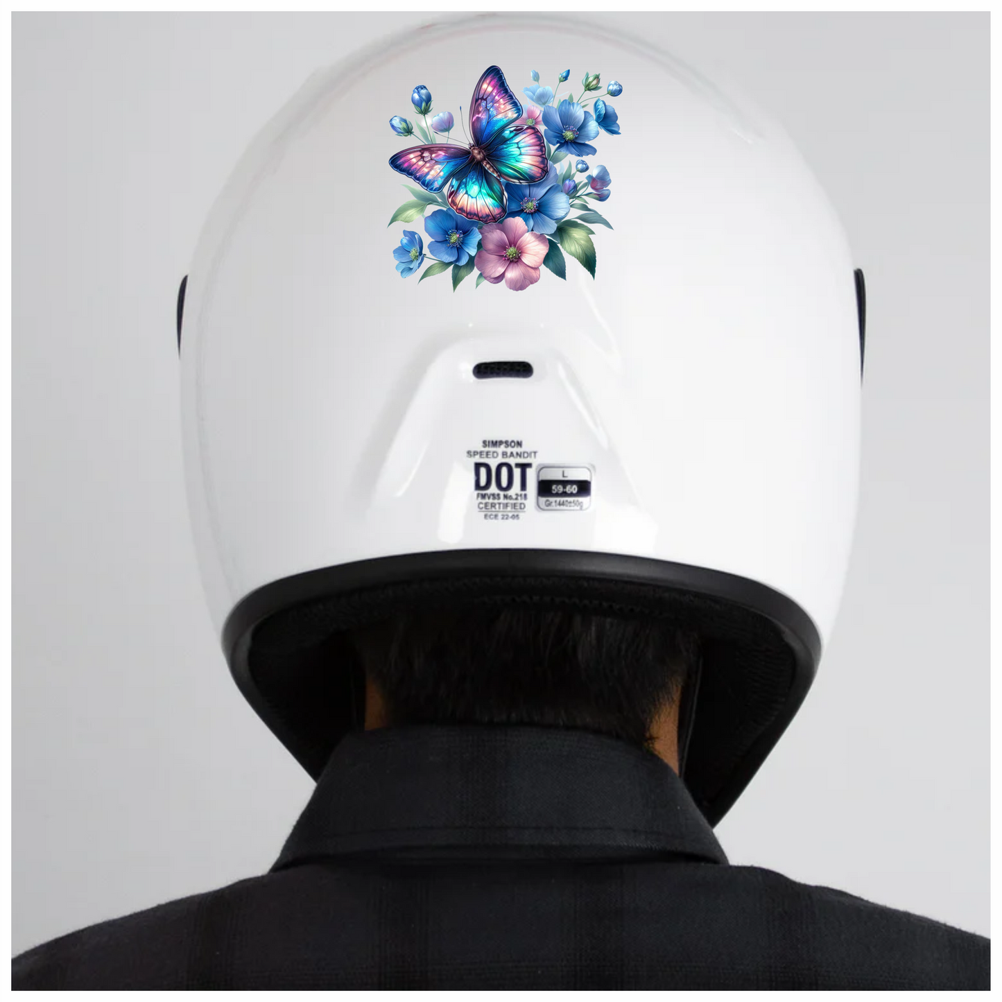 Rainbow Butterfly On Blue Flowers Vinyl Sticker Decal