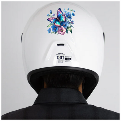 Rainbow Butterfly On Blue Flowers Vinyl Sticker Decal