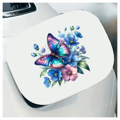 Rainbow Butterfly On Blue Flowers Vinyl Sticker Decal