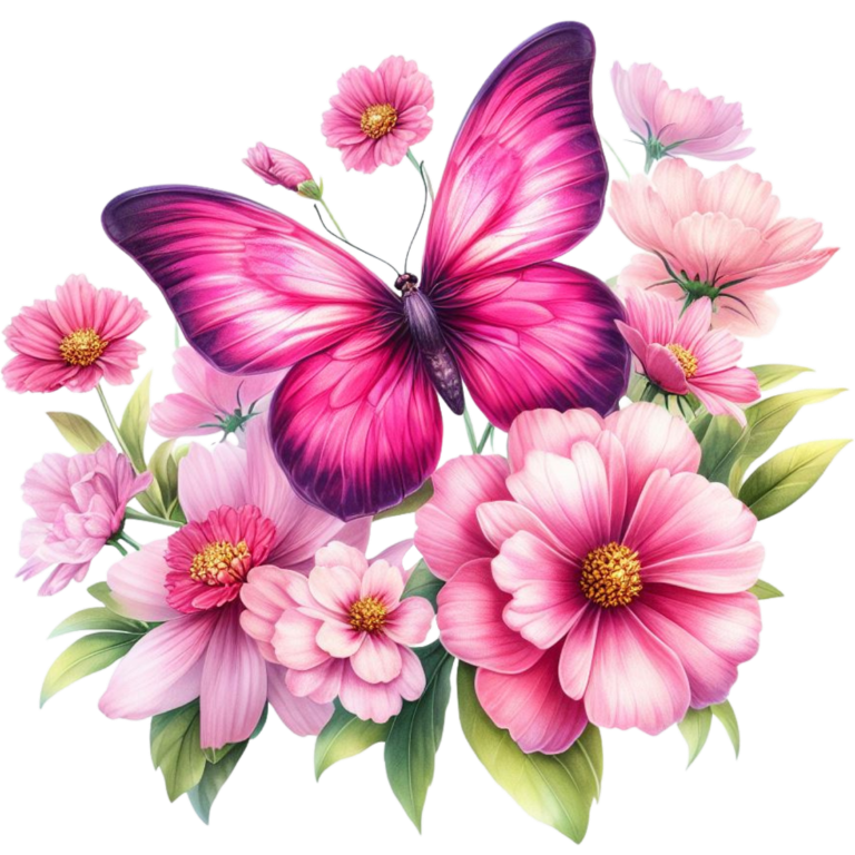 Pink Butterfly On Cosmos Flowers Vinyl Sticker Decal
