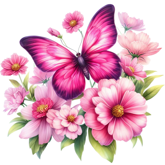 Pink Butterfly On Cosmos Flowers Vinyl Sticker Decal