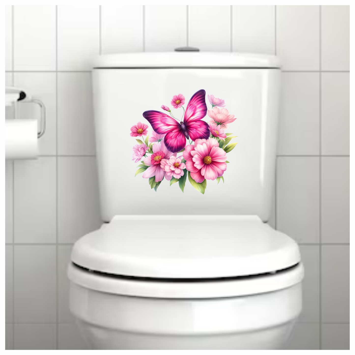 Pink Butterfly On Cosmos Flowers Vinyl Sticker Decal