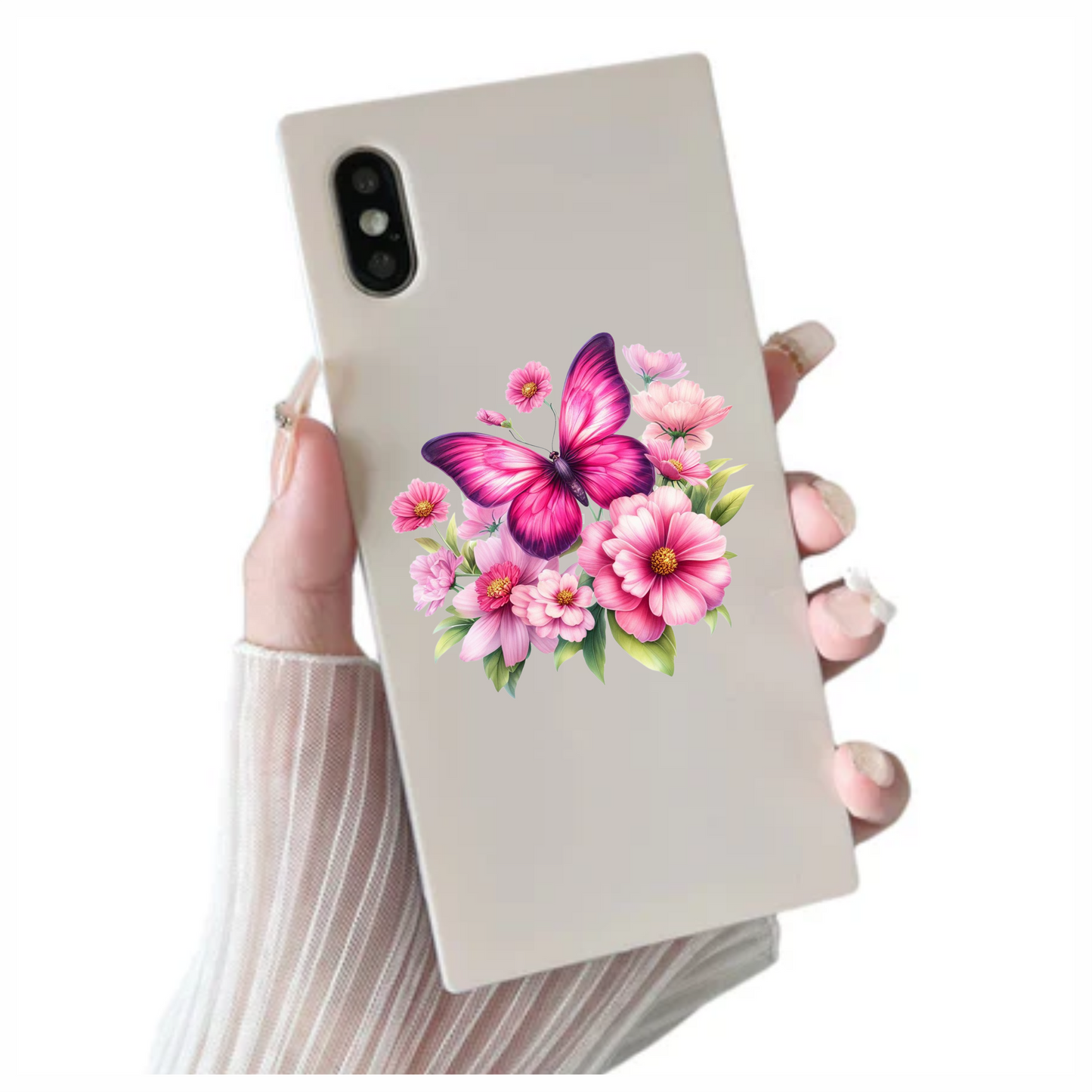 Pink Butterfly On Cosmos Flowers Vinyl Sticker Decal