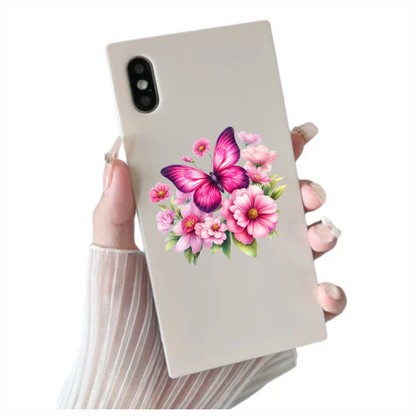 Pink Butterfly On Cosmos Flowers Vinyl Sticker Decal