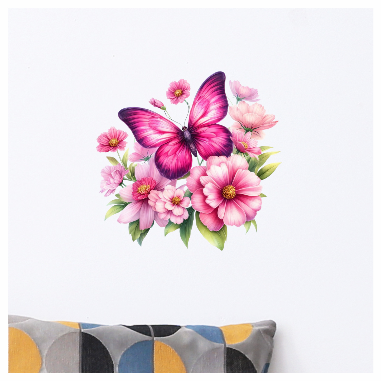 Pink Butterfly On Cosmos Flowers Vinyl Sticker Decal