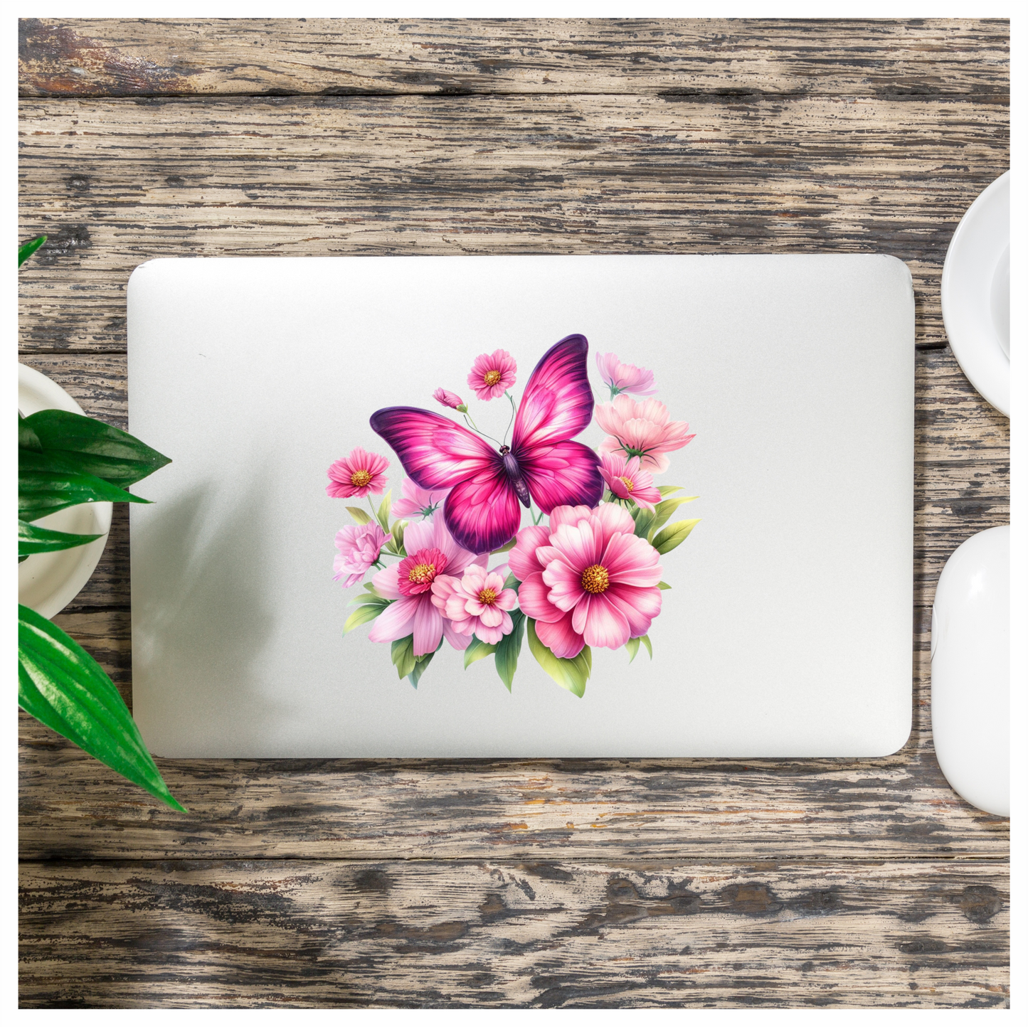 Pink Butterfly On Cosmos Flowers Vinyl Sticker Decal