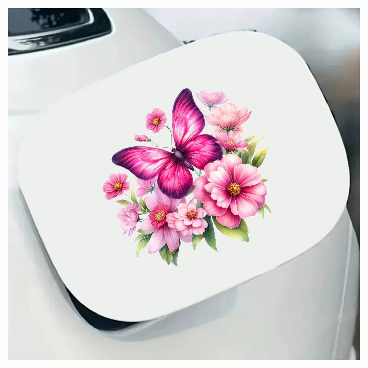 Pink Butterfly On Cosmos Flowers Vinyl Sticker Decal