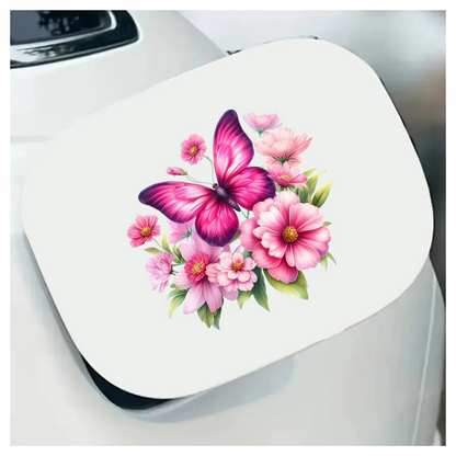 Pink Butterfly On Cosmos Flowers Vinyl Sticker Decal