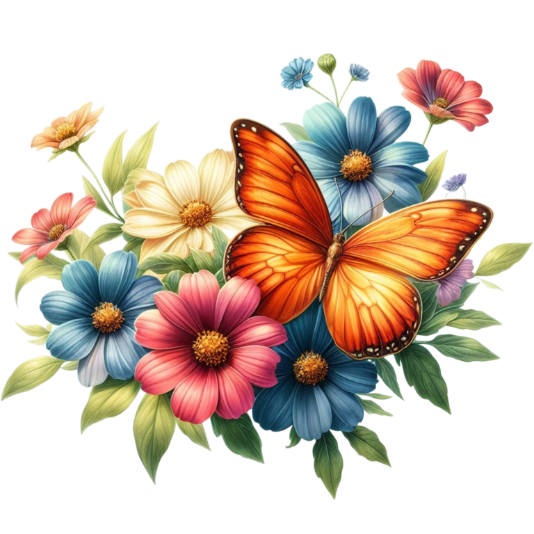 Orange Butterfly On Cosmos Flowers Vinyl Sticker Decal