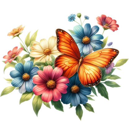 Orange Butterfly On Cosmos Flowers Vinyl Sticker Decal
