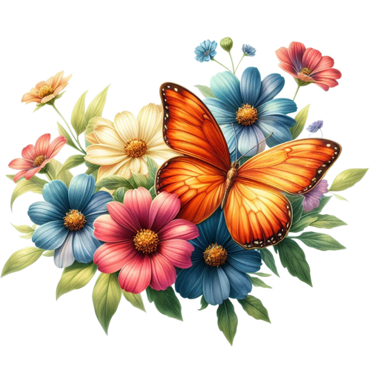 Orange Butterfly On Cosmos Flowers Vinyl Sticker Decal