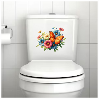Orange Butterfly On Cosmos Flowers Vinyl Sticker Decal