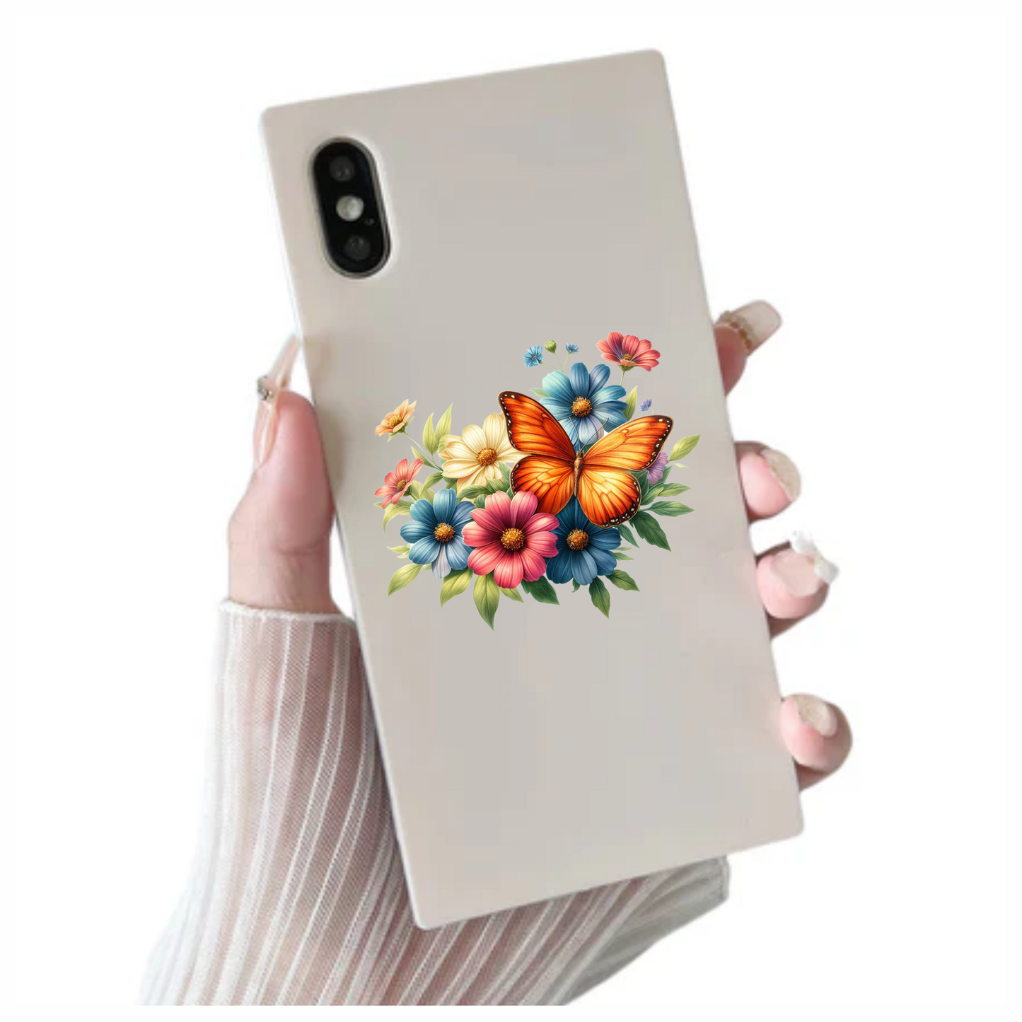 Orange Butterfly On Cosmos Flowers Vinyl Sticker Decal