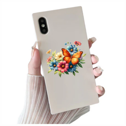 Orange Butterfly On Cosmos Flowers Vinyl Sticker Decal