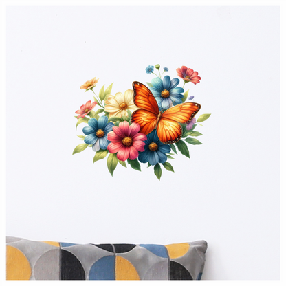 Orange Butterfly On Cosmos Flowers Vinyl Sticker Decal