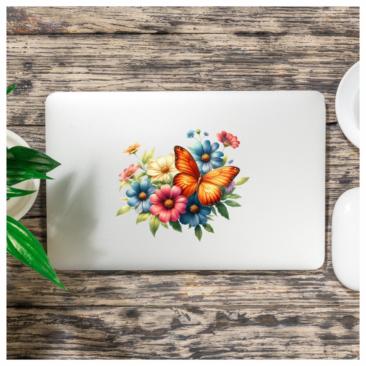 Orange Butterfly On Cosmos Flowers Vinyl Sticker Decal