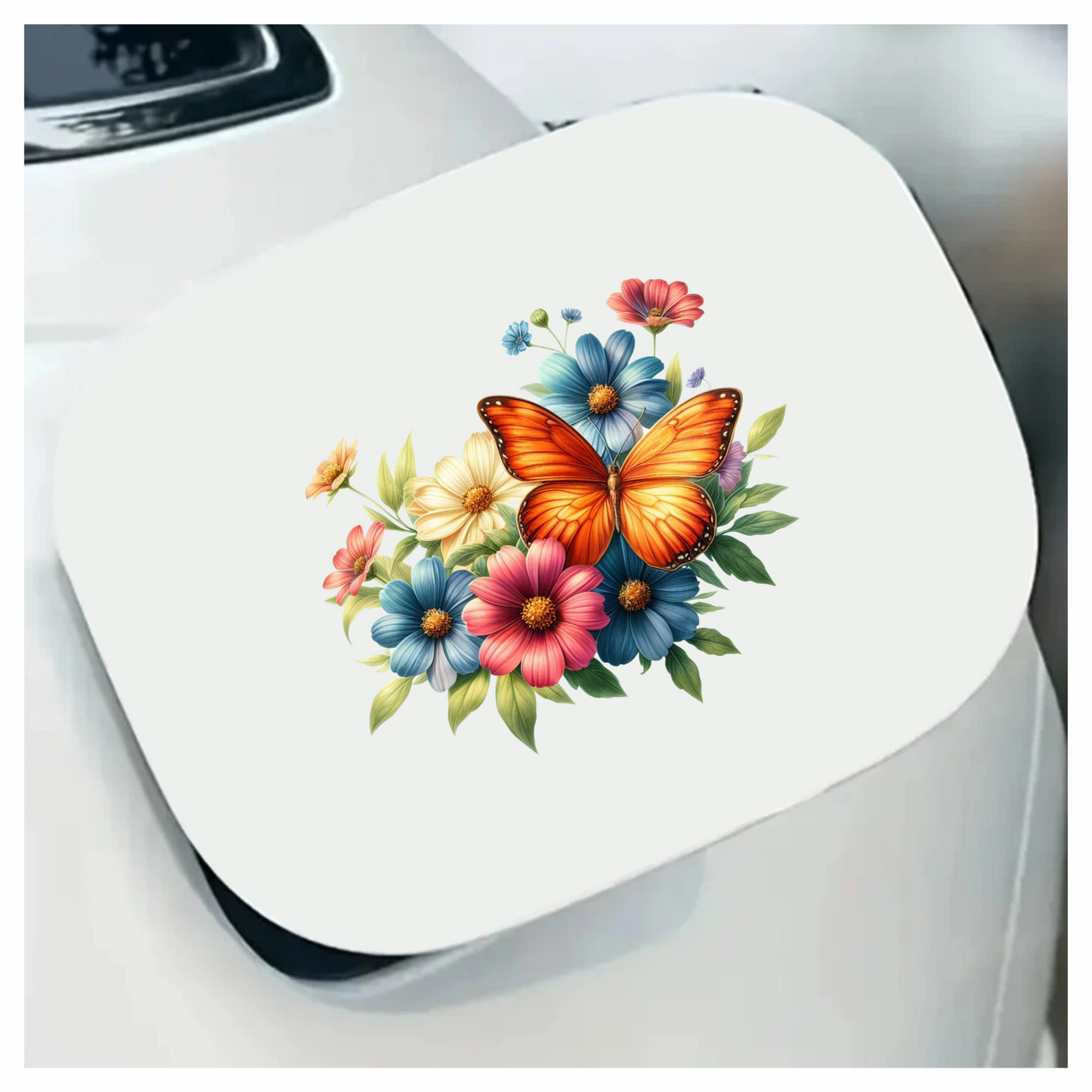 Orange Butterfly On Cosmos Flowers Vinyl Sticker Decal