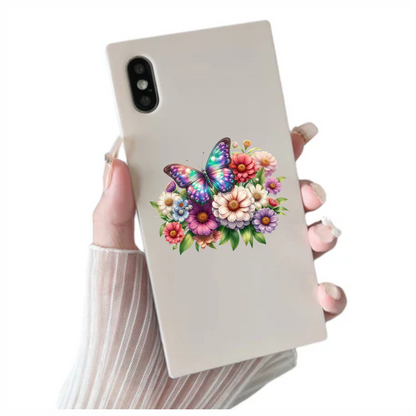 Rainbow Butterfly On Zinnia Flowers Vinyl Sticker Decal