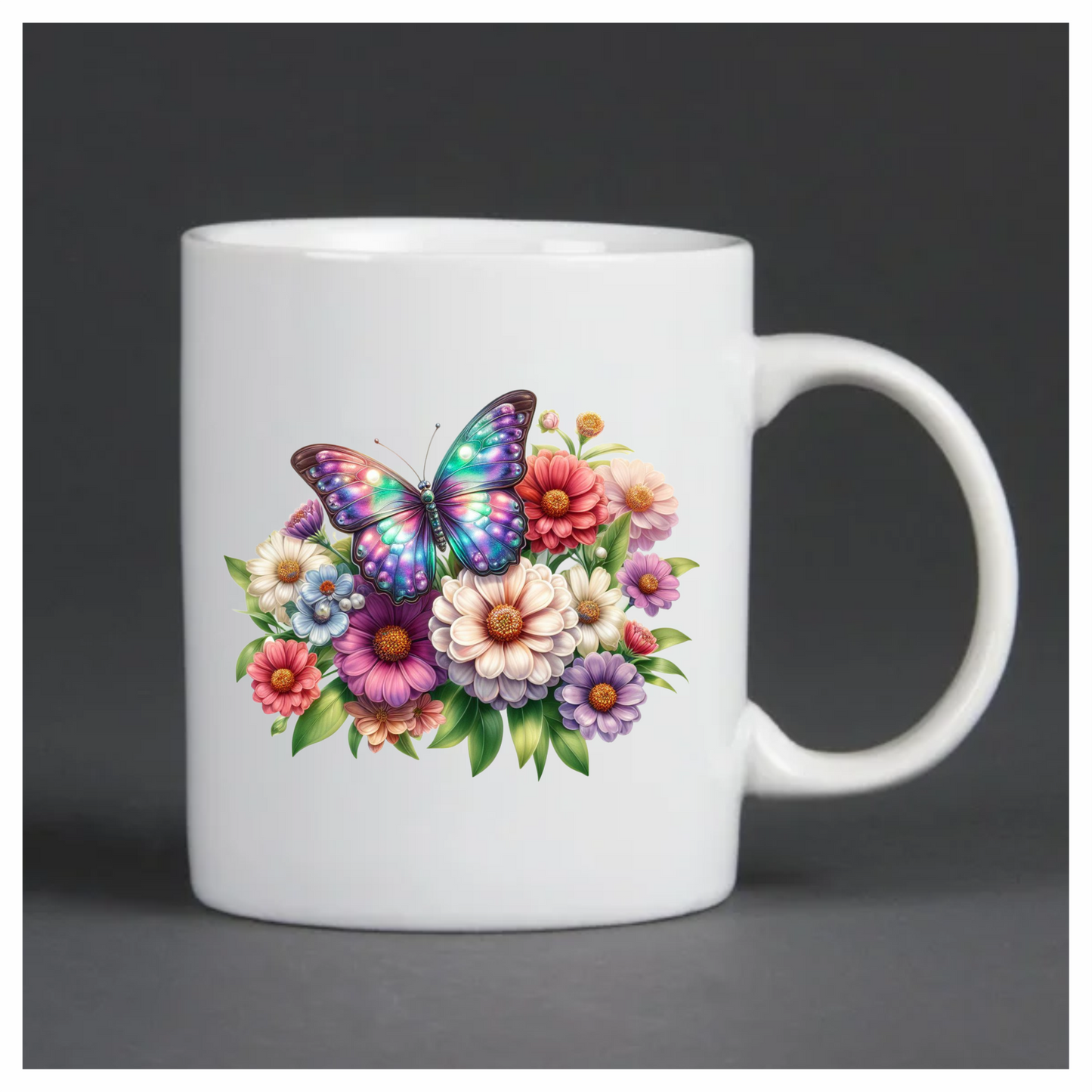 Rainbow Butterfly On Zinnia Flowers Vinyl Sticker Decal