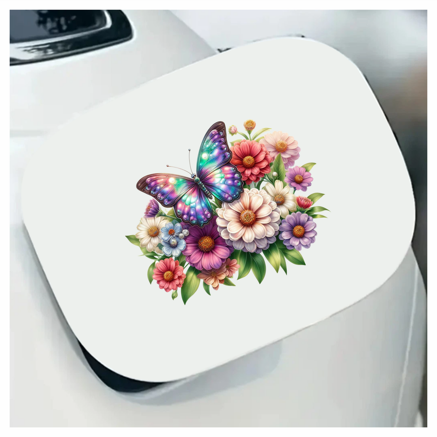 Rainbow Butterfly On Zinnia Flowers Vinyl Sticker Decal