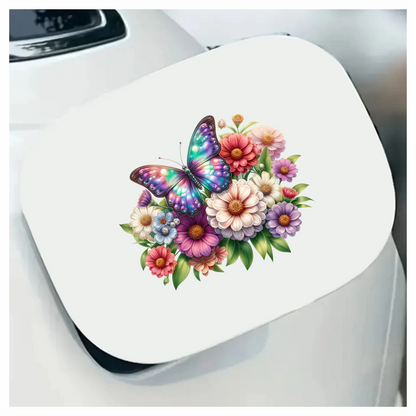Rainbow Butterfly On Zinnia Flowers Vinyl Sticker Decal