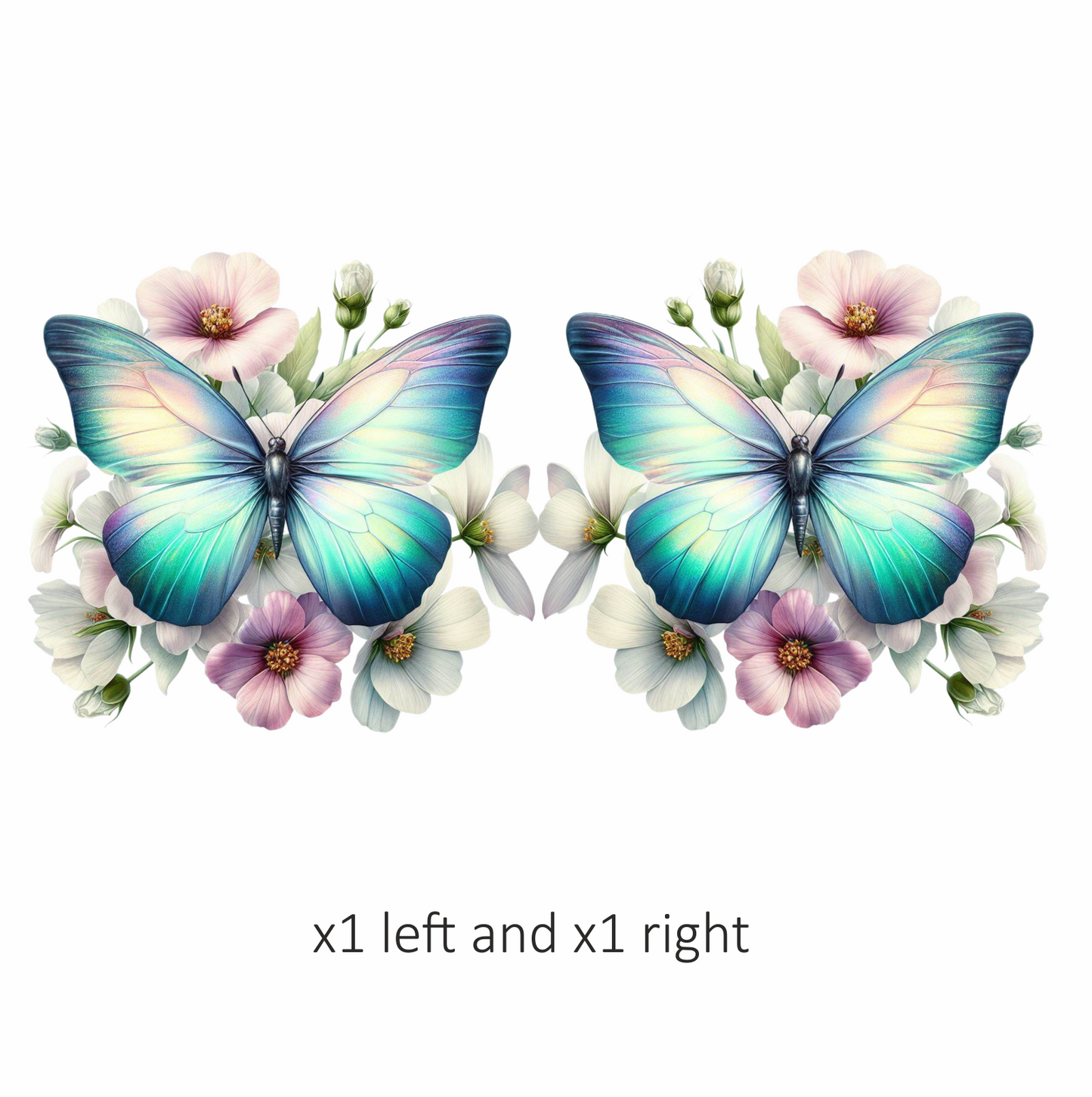 Aqua Butterfly On White Flowers Vinyl Sticker Decal