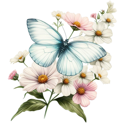 White Butterfly On Cosmos Flowers Vinyl Sticker Decal
