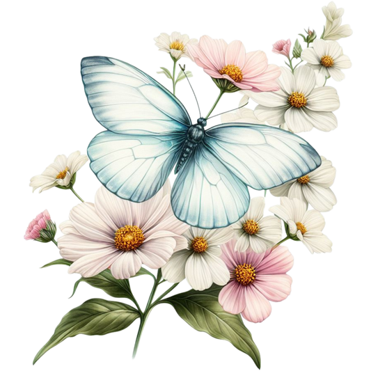 White Butterfly On Cosmos Flowers Vinyl Sticker Decal