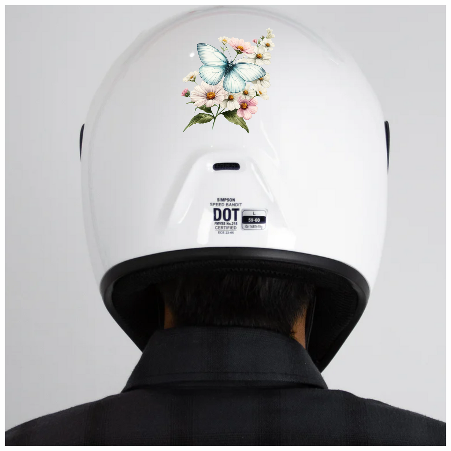 White Butterfly On Cosmos Flowers Vinyl Sticker Decal
