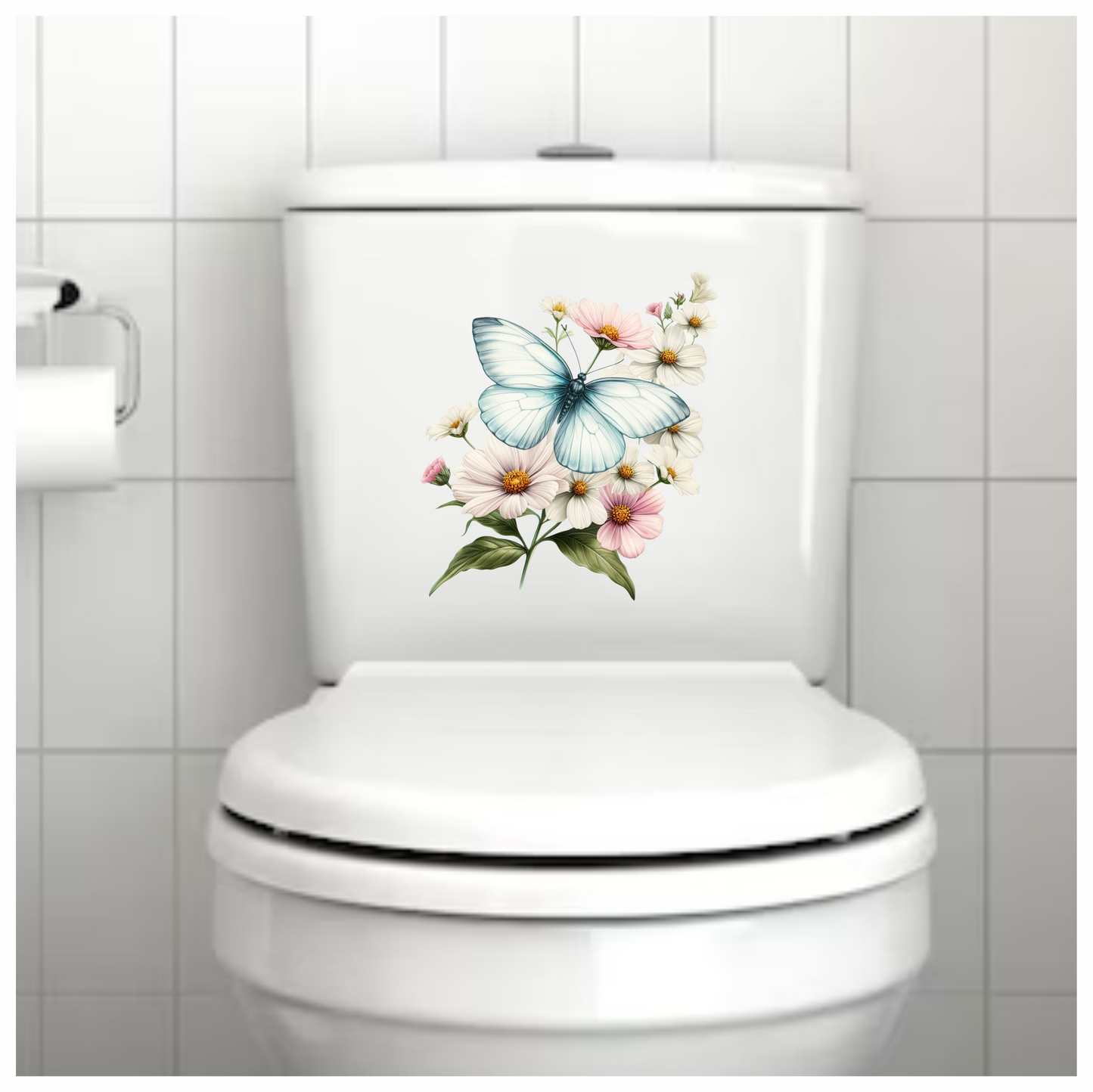 White Butterfly On Cosmos Flowers Vinyl Sticker Decal