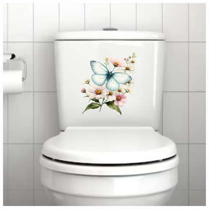 White Butterfly On Cosmos Flowers Vinyl Sticker Decal