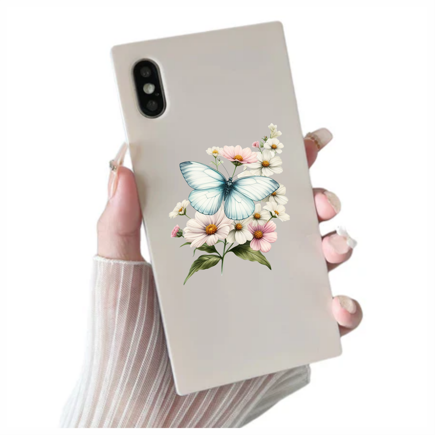 White Butterfly On Cosmos Flowers Vinyl Sticker Decal