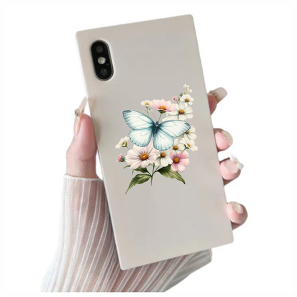 White Butterfly On Cosmos Flowers Vinyl Sticker Decal