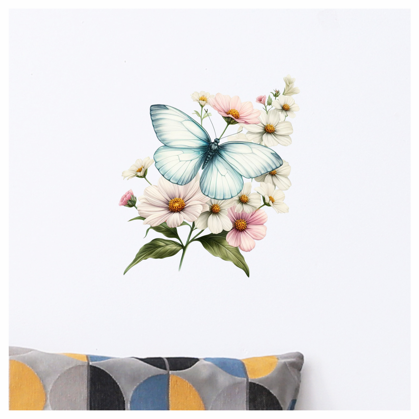 White Butterfly On Cosmos Flowers Vinyl Sticker Decal