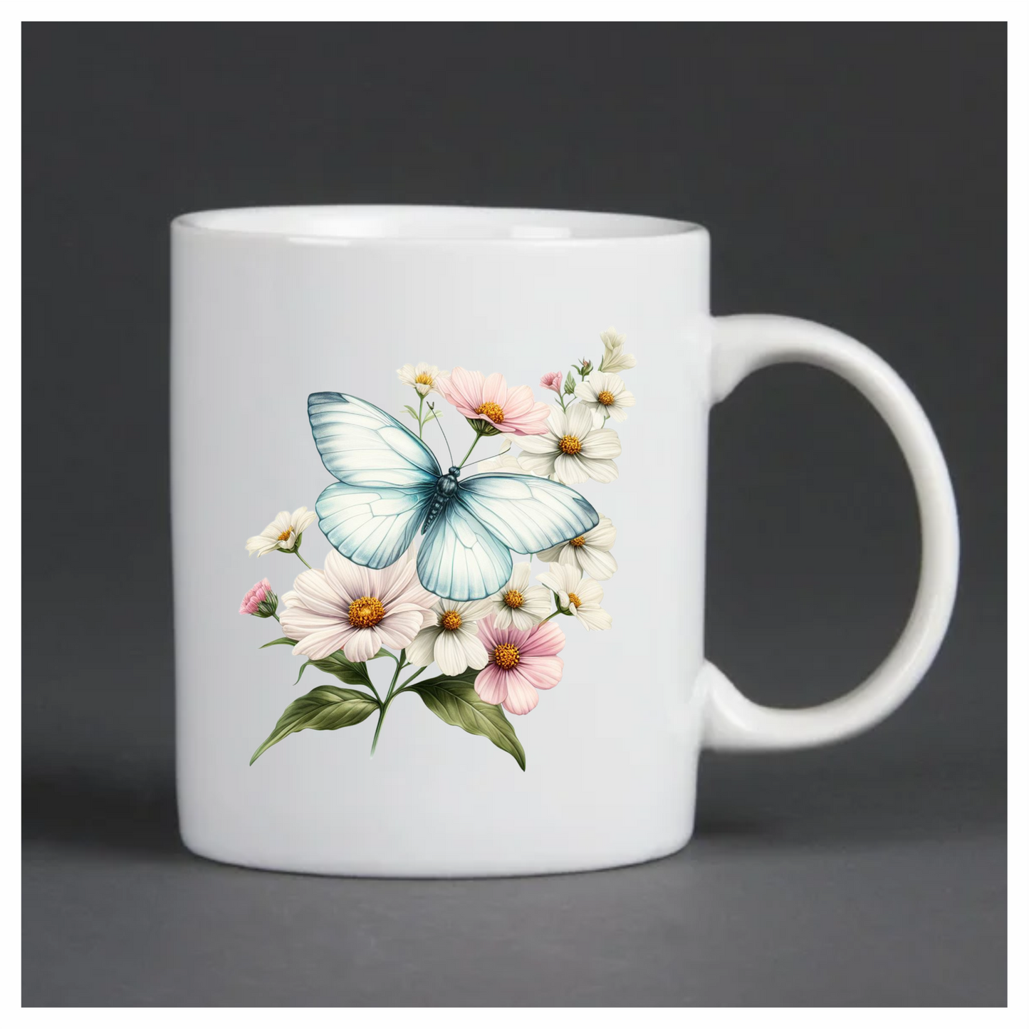 White Butterfly On Cosmos Flowers Vinyl Sticker Decal