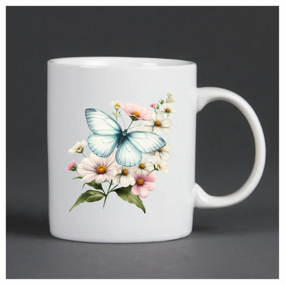 White Butterfly On Cosmos Flowers Vinyl Sticker Decal