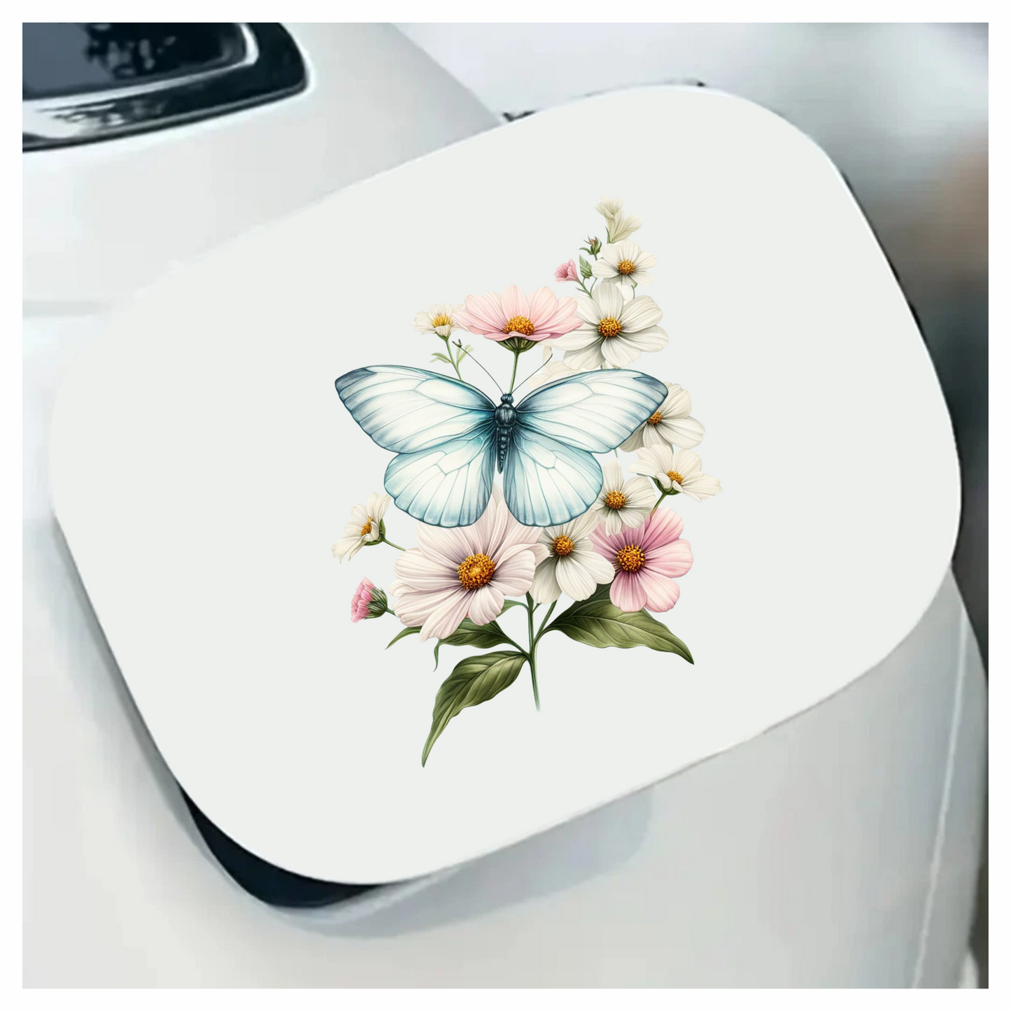 White Butterfly On Cosmos Flowers Vinyl Sticker Decal