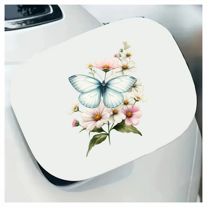 White Butterfly On Cosmos Flowers Vinyl Sticker Decal
