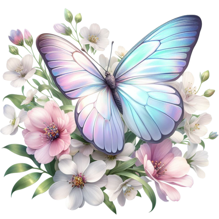 Pastel Butterfly On White Flowers Vinyl Sticker Decal