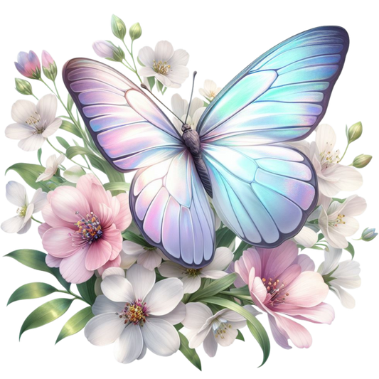 Pastel Butterfly On White Flowers Vinyl Sticker Decal