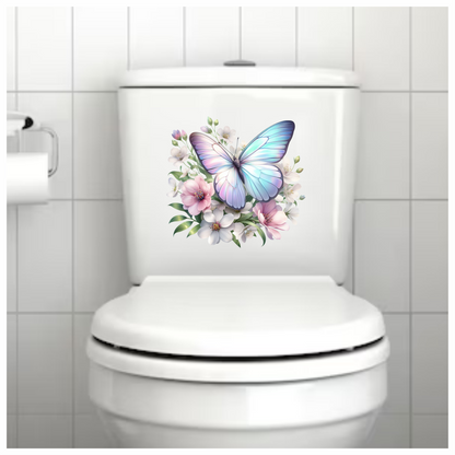 Pastel Butterfly On White Flowers Vinyl Sticker Decal