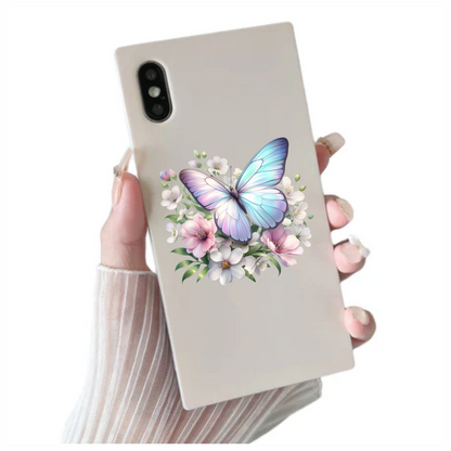 Pastel Butterfly On White Flowers Vinyl Sticker Decal